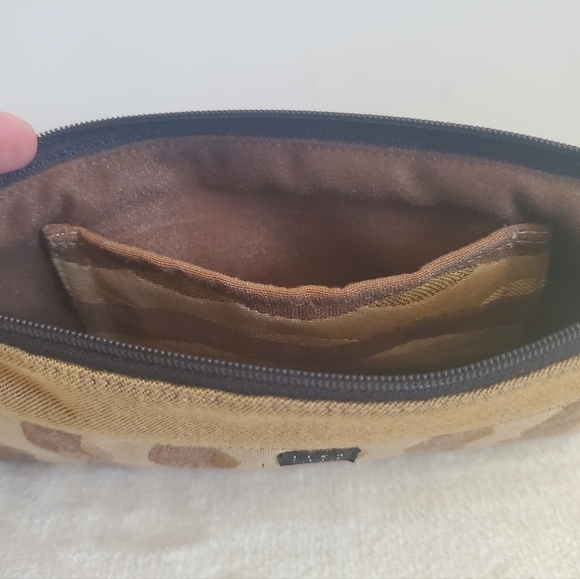 𝅺1154 Lill Studio Wristlet Clutch Bag Tan Brown Gold Swirl Design - Picture 9 of 9